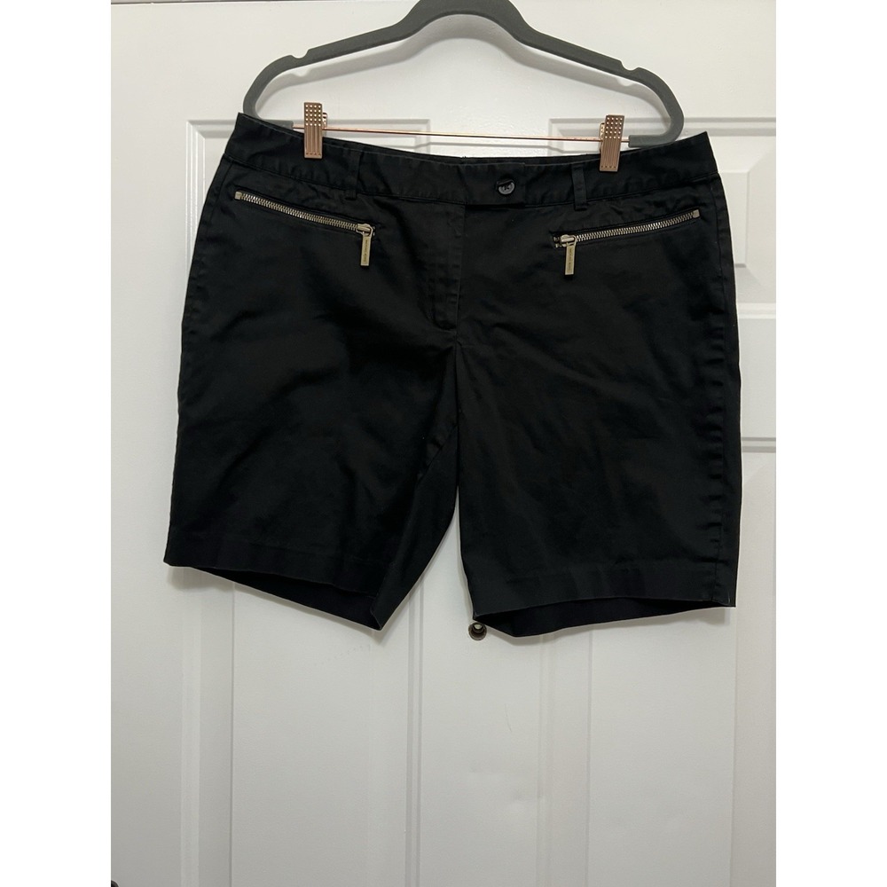 Michael Kors Women's Flat Front Zipper Pockets Black Chino Shorts Size 12 Preppy